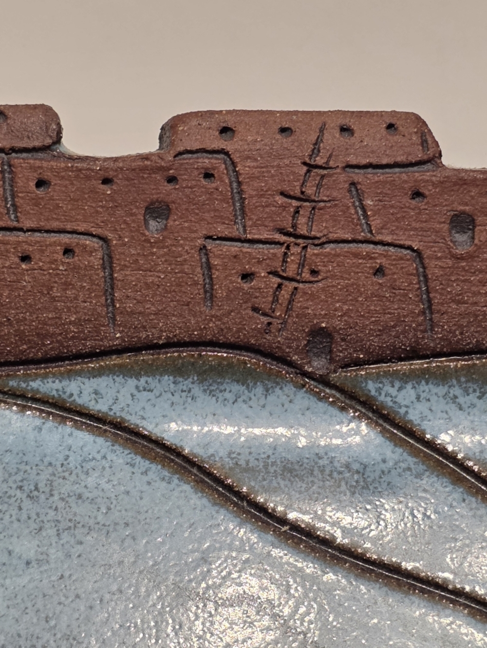 Southwestern Mesa Serving Tray Artisan Home Decor Handmade Pottery Teal Glaze - Picture 4 of 10